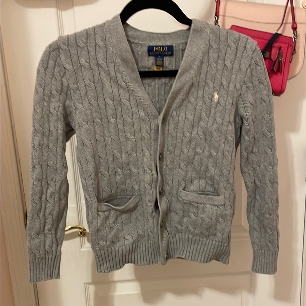 Polo by Ralph Lauren Light Gray Cable-Knit Cardigan Sweater